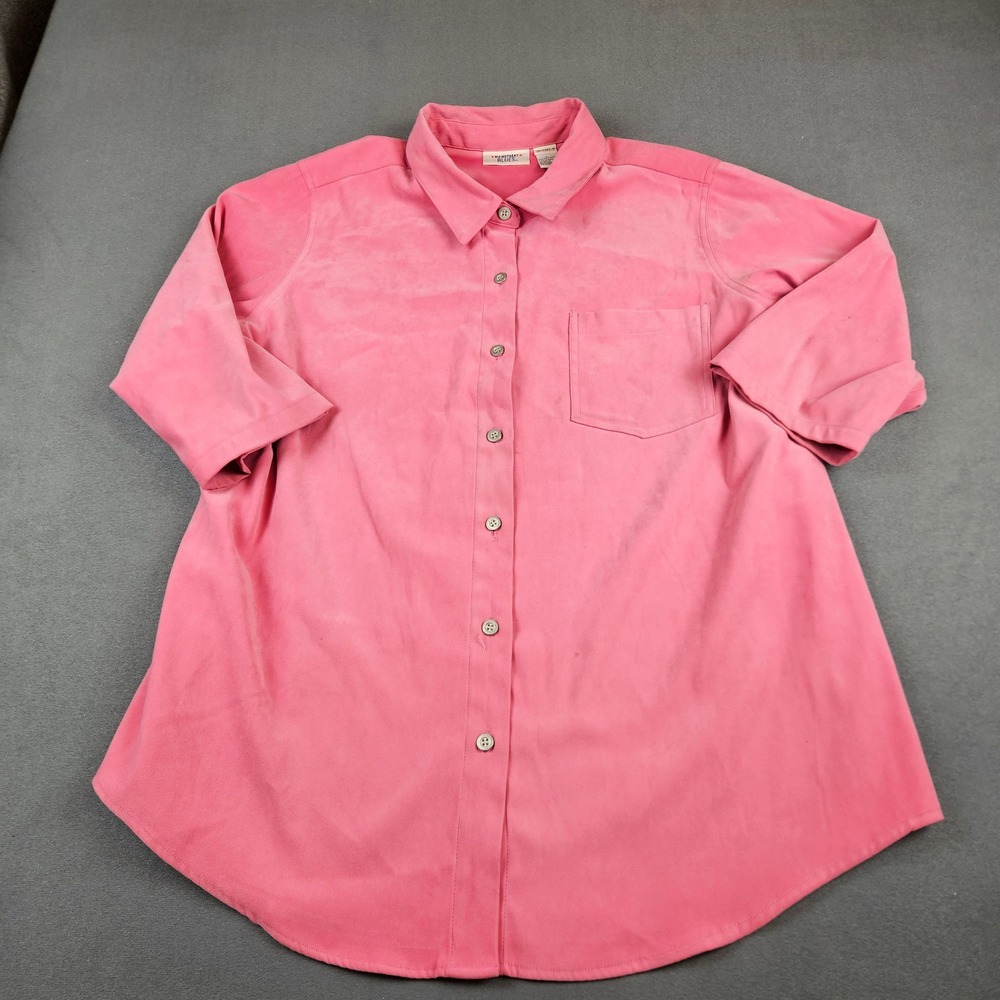 Mainstreet Blues Pink Faux Suede Button Down Shirt 3/4 Sleeve Large 30-1382-8